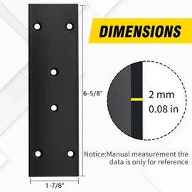 laffoonparts 4Pcs 169x48x2mm/6.77 x 4.5 x 0.65 Inch Mending Plate, Black Stainless Steel Metal Flat Straight Brace Bracket, Double-Wide Joining Plate for Cabinets, Bookshelves and Tables