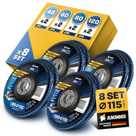 Amboss Werkzeuge ZFS Serrated Disc Set Diameter 115 mm K41-120 (2 Pieces) for Steel/Stainless Steel Polishing Deruster, Fillet Seam Grinding, Blue Angle Grinder, Professional Zircon Grinding Mop