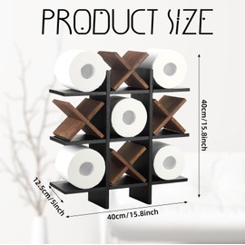 Weysat Tic Tac Toe Toilet Paper Holder Stand Bathroom Wall Decor Rustic Wooden Hanging Storage Freestanding Wall Mounted Shelves Decor for Toilet Tissue Farmhouse