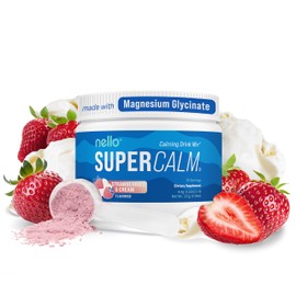 Nello Supercalm Powdered Drink Mix, Strawberries & Cream, L Theanine, Ksm-66 Ashwagandha, Magnesium Glycinate, Vitamin D 3, Supplements for Relaxation & Focus, Natural, No Sugar, Non GMO, 30 Srvgs