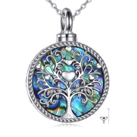 JERWLI Tree of Life Urn Necklaces for Ashes Sterling Silver Abalone Shell Tree of Life Cremation Jewelry for Ashes Memory Jewelry for Women Men