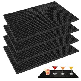 WOPPLXY 4 Pcs Rubber Bar Mat, 18 x 12 Inch Non-Slip Bar Service Spill Mat, Black Rubber Bar Mat, Restaurant Kitchen Counter Bar Pad for Counter Top, Cafe, Bar, Kitchen, Restaurant, Hotel