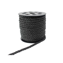 PAMIR TONG 5mm 3 Braided 20 Yards Cord Thread Decorative Twisted Satin Polyester Twine Cord Rope String Thread Shiny Cord Choker Thread DIY Cord Jewelry Findings GD20SC150 (Black)