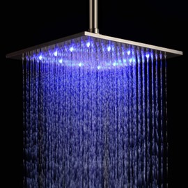 JinYuZe Luxury Led Light Shower Head Waterfall Bathroom 12 Inch Large Square Top Sprayer Stainless Steel Rainfall High Pressure Ceiling Shower Head Adjustable Brushed Nickel
