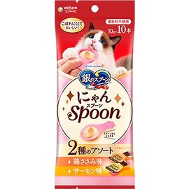 Silver Spoon, 3 Star Gourmet, Nyan Spoon, 2 Types, Chicken Scissors & Salmon Flavor, 3.5 oz (100 g) x 10 Bottles x 2 Packs