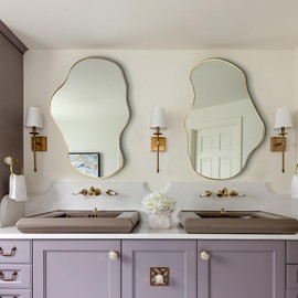 womilous Irregular Shaped Mirror, Gold Asymmetrical Mirror, 30"x20" Modern Funky Mirrors, Abstract Wall Mirrors for Living Room Bathroom Bedroom Hallway Entryway Fireplace