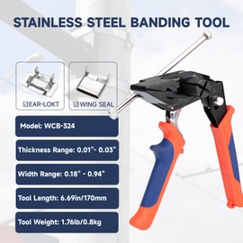 iCrimp WCB-324 - Herramienta de fleje de acero, tensor de fleje de metal, cortador integrado para brida de acero inoxidable de 0.2 a 0.95 pulgadas de ancho, adecuado para agarres de cables, arnés de