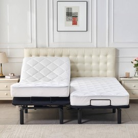 Kingnex Split King Mattress Topper for Adjustable Bed Fluffy Matress Cover Quilted Fitted Mattress Pad with Elastic Pocket