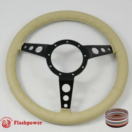 FLASHPOWER 14" Classic Tan Wrapped Steering Wheel With 9 bolt and Horn Button
