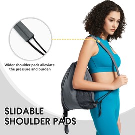 WANDF Gym Sack, Shoulder Pad Included, Knapsack, Drawstring Bag, Shoe Storage, Waterproof, Lightweight, Swimming, Club Activities, Exercise, Travel, gray