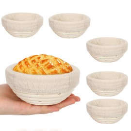 5 Inch Banneton Bread Proofing Basket 6 Pcs Round Dough Sourdough Proofing Basket Dough Proofing Bowls with Removable Liner for Starter Gifts Professional Home Bakers