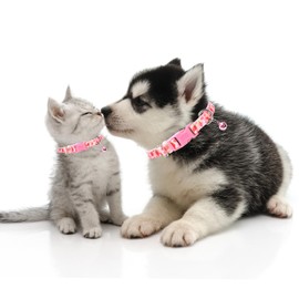 Cute Pink Small Dog Collar with Bell, Soft Adjustable Strawberry Puppy Collar Tiny Cat Collars with Bells for XS Small Girl Female Dogs Little Animal,S