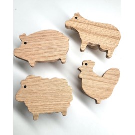 ScandiHooks Wooden Wall Hooks for Children, Animals, Children's Room, Farm, Chicken, Cow, Sheep and Pig, Farm, Decoration, Coat Hook, Coat Hook, Scandi Style, Gift Idea, 5 x 7 x 3 cm