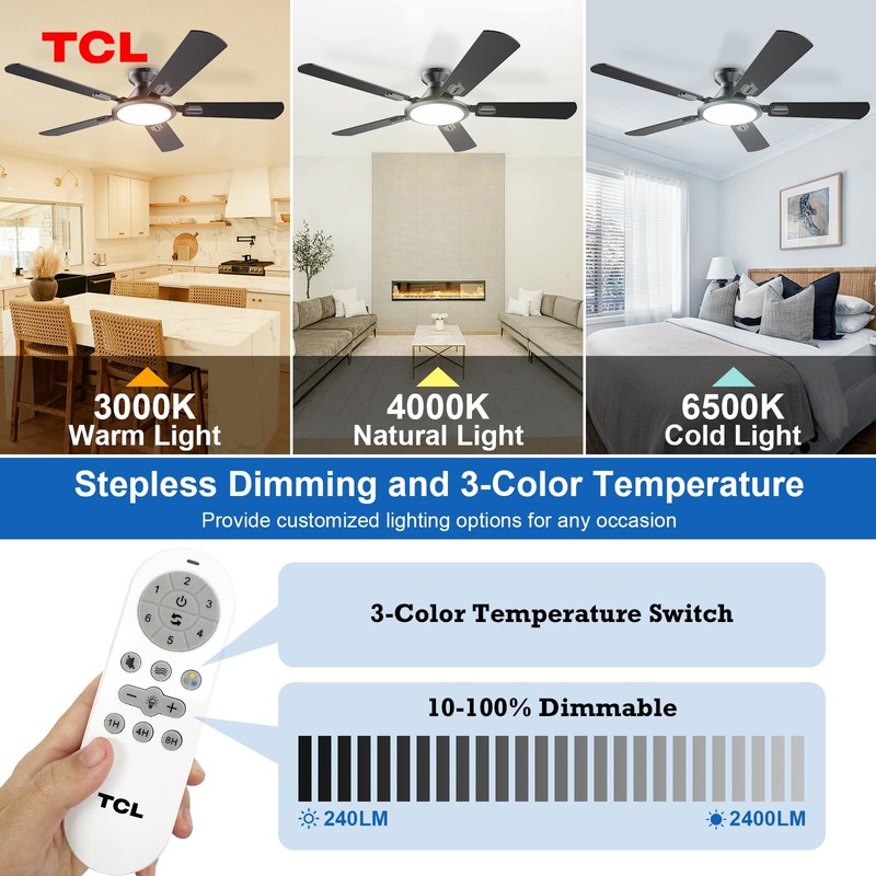 TCL Ceiling Fans with Lights, 52 Inch Low Profile Ceiling