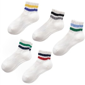 Turnozyl Womens Crew Socks Striped Cushioned Mens Casual Vintage Retro Athletic Ankle Sock 5 Pack E
