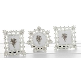 Set of 3 Polished Silver Filigree Mini Photo Frames 2x3 in 3 Assorted Designs