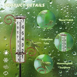 Venniy Rain Gauge Outdoor,Hummingbird Rain Gauges,Glass Decorative Rain Guage with Metal Stake for Garden Yard Lawn Decor