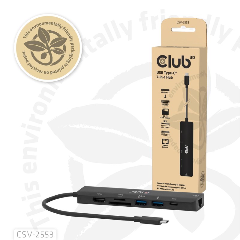 Club3D CSV-2553 USB C® 7 in1 Hub=>HDMI™4K60Hz/SD-TF,2X USB A/USB C