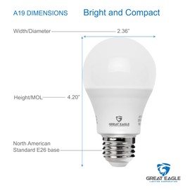 Great Eagle Lighting Corporation A19 LED Light Bulb, 60W Equivalent Light Bulbs, 9W 5000K Daylight, Non-Dimmable LED Bulb, E26 Standard Base, Energy Efficient UL Listed CEC, (6 Pack)