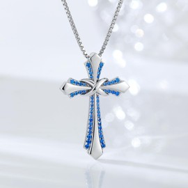 jiamiaoi 18K white? gold plated cross necklace, cross pendant, 925 sterling silver, with 12 months birthstone 925 silver chain cross necklace for women, Cubic Zirconia