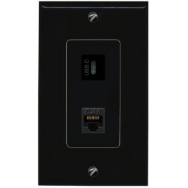 Wallplate City 2 Port Black Decorative Jack Passthrough Keystone CAT6 USBC Wall Plate