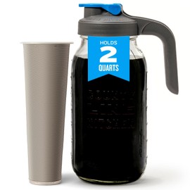 County Line Kitchen Glass Cold Brew Coffee Maker with Lid - Wide Mouth, 2 Quart (64 oz) - Heavy Duty, Leak Proof - Sun & Iced Tea Pitcher, Cold Brew Coffee, Breast Milk Storage, Water - Gray | County Line Kitchen