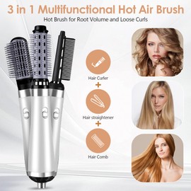 Journeyside Airstyler Set, Professioneller Warmluftbürste Set 1000W, Multifunktionaler Hairstyler mit 3 Ersatz, Multifunktionaler Hairstyler zum Glätten, Föhnen und Stylen,Weiß