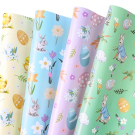 RUSPEPA Easter Wrapping Paper Sheets, Spring Gift Wrap Paper with Wildflower Bunny Chick Egg Patterns Perfect for Easter Party, Spring Gifts, 12 Folded Sheets, 19.68 X 27.5 Inch