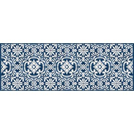 Studio M Floor Flair Collection, Indigo Tile 2.5 x 7 Feet, Durable Waterproof & Stain Resistant Vinyl, Indoor Area Mat, Protective Floor Covering, Interior Home Décor