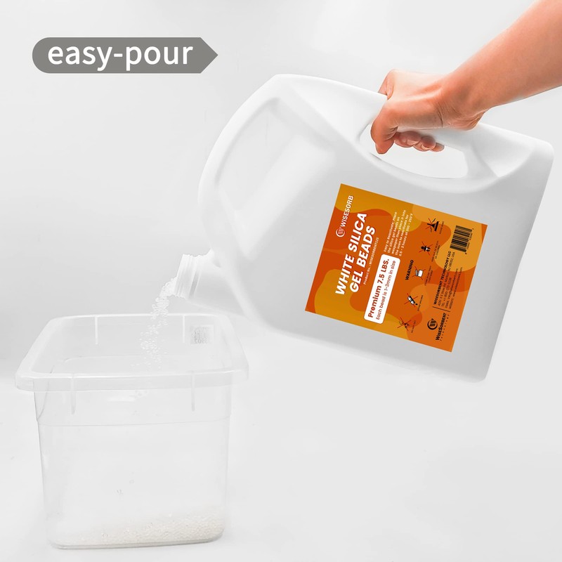 Wisesorb 15LBS Pure White Silica Gel Desiccant Beads, 1-3mm Reusable