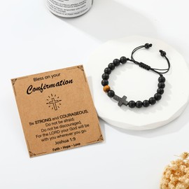 P.BLAKE Confirmation Gifts for Teenage Boys, Catholic Christian Religious Jewelry Gifts Cross Bracelet for Teens Son Grandson Brother Nephew Ages Confirmation Sponsor Decorations Ages