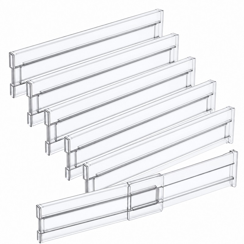 Adjustable Clear Drawer Dividers for Clothes, Kitchen Utensils & Office