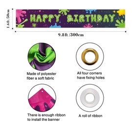9.8 * 1.6ft Slime Green Happy Birthday Banner,Slime Theme Party Backdrop,Colorful Fiesta Fluid Graffiti Painting Funny It's Slime Time Artistic Lovely Party Decorations.