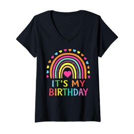 Womens Rainbow Birthday Girl Boys Gift Retro Vintage V-Neck T-Shirt