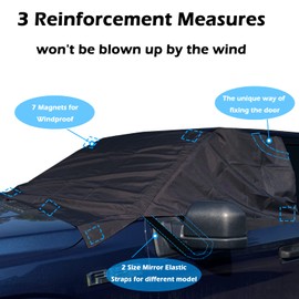 Big Hippo Windshield Snow Cover, Extra Large 600D Windscreen Cover for Ice and Snow, Waterproof Thicken Windshield Cover Protector for Pickup Truck, Mirror Covers with Reflective Warning Bar, Black