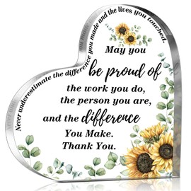 Yinder Thank You Gift for Women Acrylic Inspirational Present Coworker Office Colleague Leaving Job Farewell Gift graduation Appreciation for Friends Nurse Teacher Keepsake(Sunflower Heart)