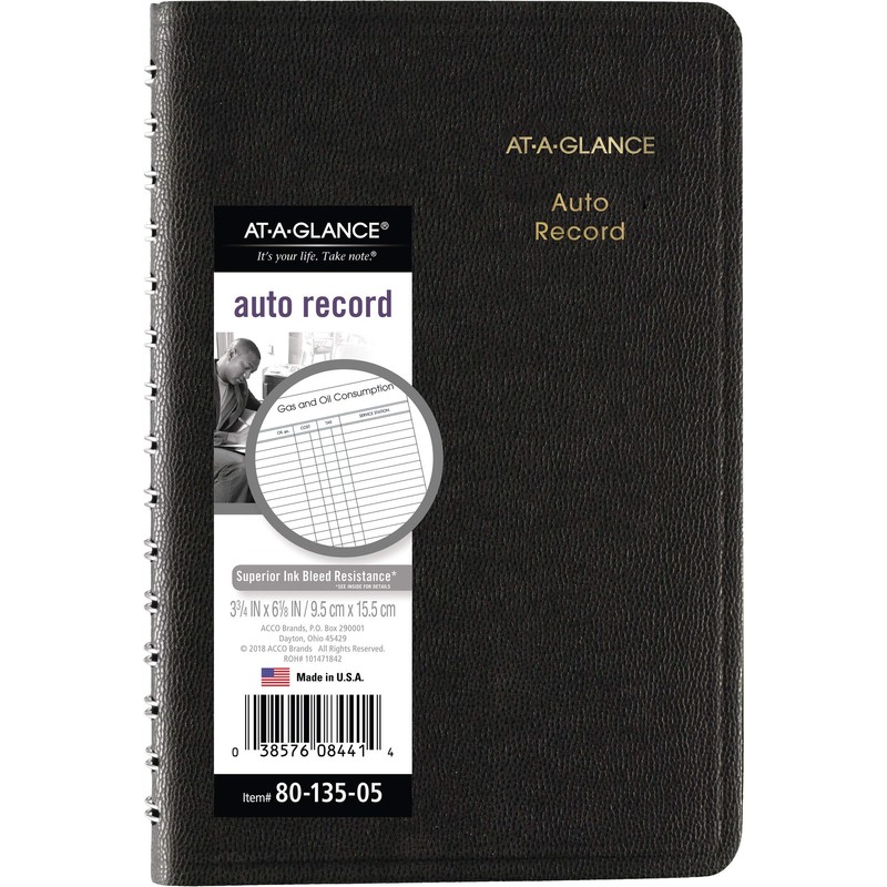 AT-A-GLANCE Auto Mileage Log Record Book, 3.75 x 6.12 Inches,