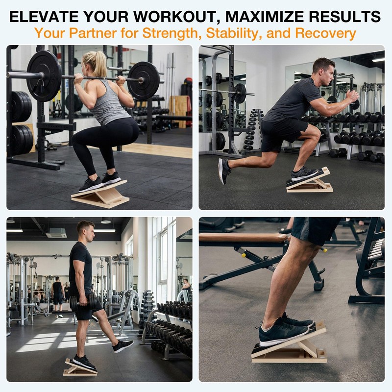 TEMI Slant Board for Calf-Stretching - Wooden Incline Wedge Stretcher