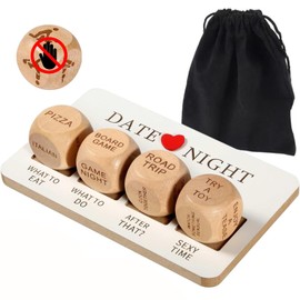 Date Night Dice, Funny Date Night Idea Dice for Couples, Portable Wooden Dice Kit for Wife Husband Girlfriend Boyfriend Couples Games Valentine's Day Wedding Anniversaries Birthdays Gifts (Round)