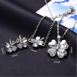 XFSRG Jewellery Sets for Women Lucky Clover Necklace with Crystal Pendant Matching Earrings and Bracelet Elegant Jewellery Set Ideal for Weddings and Parties, Alloy Steel, Crystal