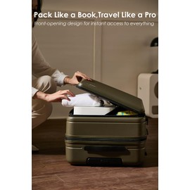 HotWay 24 Inch Expandable Front Opening Checked Luggage with Cup Phone Holder and USB Port, Lightweight Hardshell Suitcase with Wheels and TSA Aproved Locks