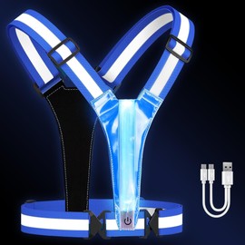 AXsinr LED Reflective Vest Running Gear, Light Up Vest for Night, High Visibility Running Vest for Biking Cycling Walking, USB Rechargeable Adjustable Safety Gear for Men Women Kids, Blue
