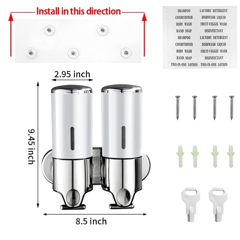 prosfalt 2 Chamber Wall Mounted Bathroom Shower Pump Dispenser and