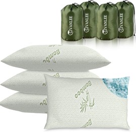 GIVANLEE 4 Pack Camping Pillow for Sleeping,Shredded Memory Foam Travel Pillow Compact & Packable with Storage Bag,Soft Cover,Small Pillow for Backpacking Hiking Gear & Accessories