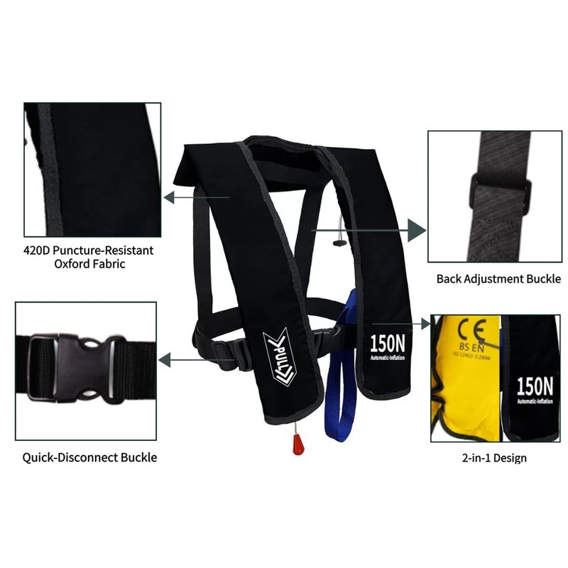 Automatic Inflatable Life Jacket | Low Profile PFD for Adults
