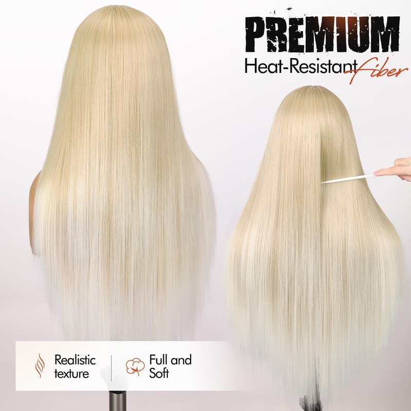 Long Straight Blonde Wig for Women Middle Part Synthetic Wigs