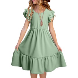 blibean Little Girls Dresses Big Kids Bohemian Sleeveless Dress Casual Elegant Boho Outfit Age 8T-9T (Size 8-9 Year) Sage Green