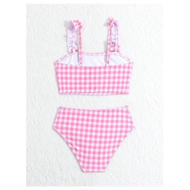 OYOANGLE Toddler Girl's 2 Piece Cute Plaid Swimsuit Ruffle Trim High Waisted Bikini Bathing Suits Beachwear Pink 4Y