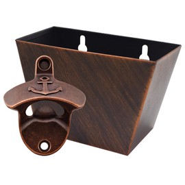 Luwanburg Anchor Bottle Opener Wall Mounted Rustic Beer Top Opener with Cap Catcher Bucket Drained Holes for Nautical Coastal (Antique Copper)