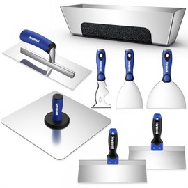 Drywall Hand Tools Kit, Drywall Knife Set with Putty Knives, Taping Knives, Aluminum Hawk, Mud Pan, Flat Finishing Trowel, Multi-Fuctional Paniter Scraper